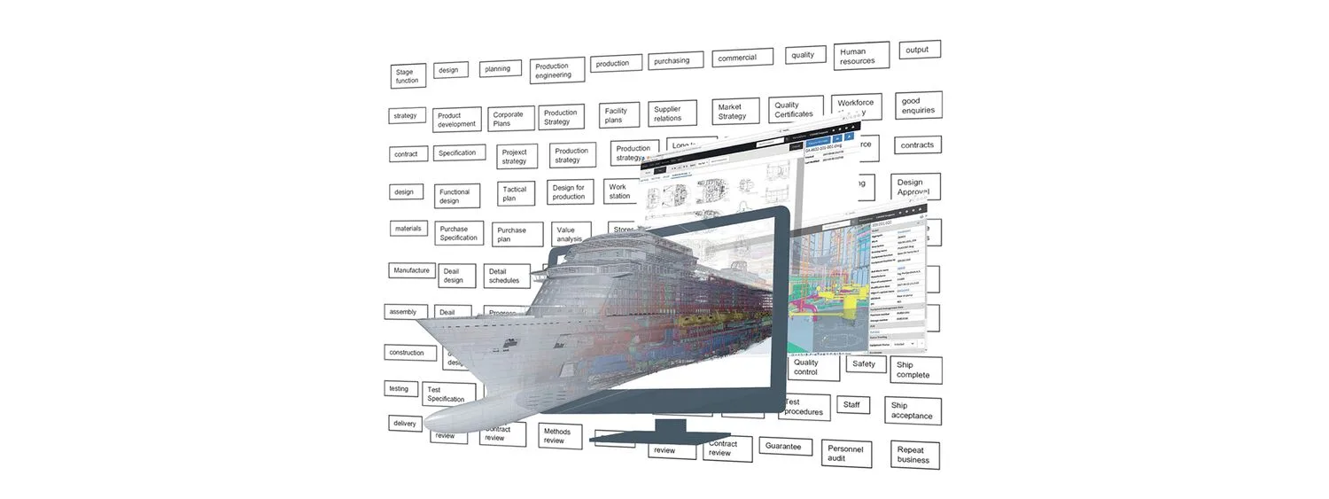 ship 3D model coming out of a computer screen