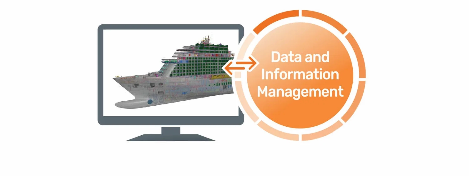 Ship 3d model in a screen and data information management circle