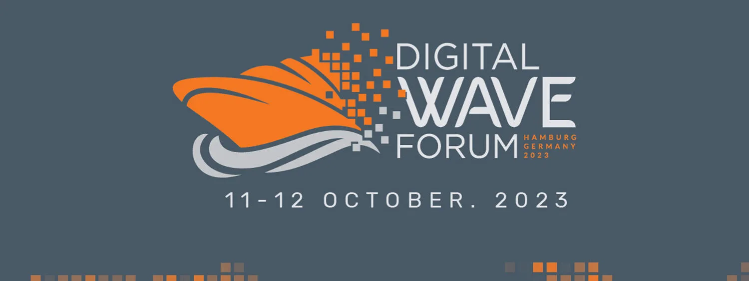 Promotional banner for Digital Wave Forum in Hamburg, Germany with stylized ship graphic and event dates: October 11–12, 2023