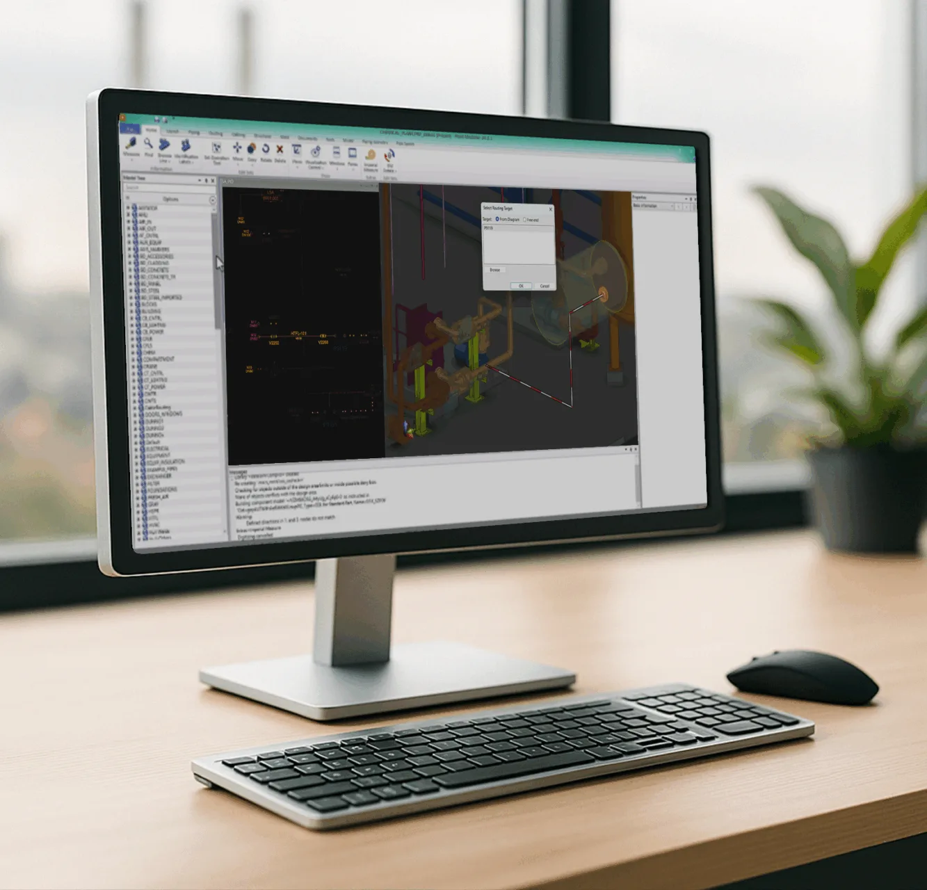 A computer screen showing CADMATIC 3D Plant Design software used for 3d plant design.