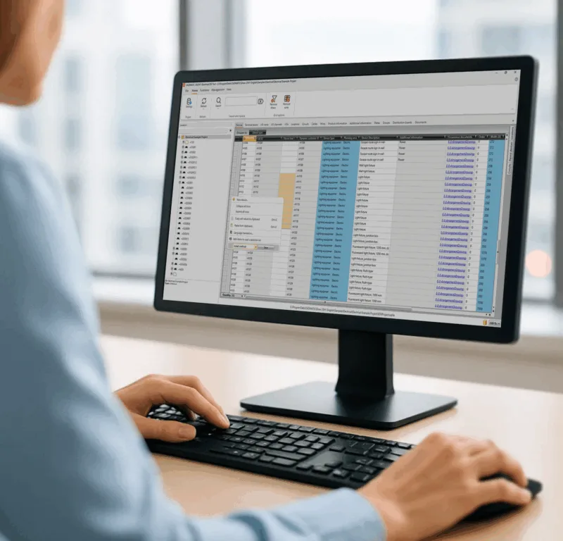 Computer screen showing a centralized database used in electrical design software.