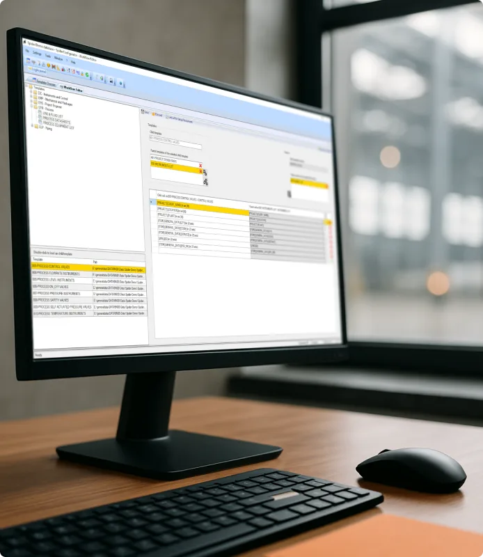 A computer screen showing engineering data management software for enhanced collaboration and workflow efficiency