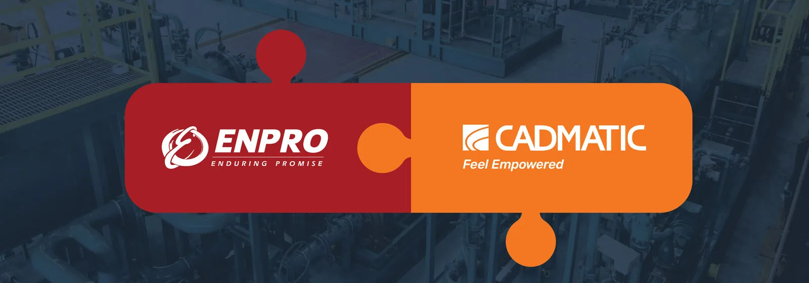 Logos of ENPRO and Cadmatic in a puzzle attached to one another