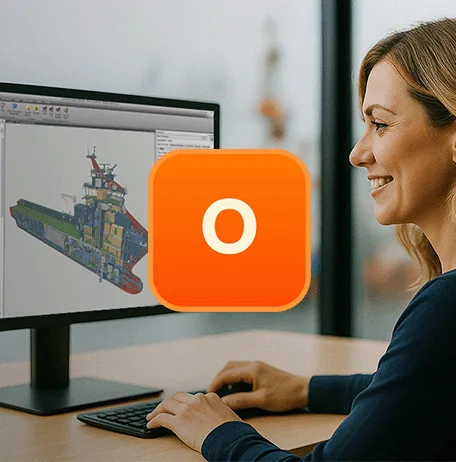 Female engineer designing outfitting in Cadmatic 3D CAD software.
