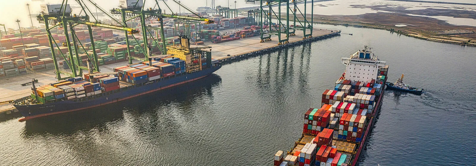 Two container ships in a port