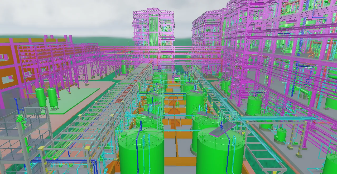 A Cadmatic 3D model of a process plant created by Shroff & Associates.