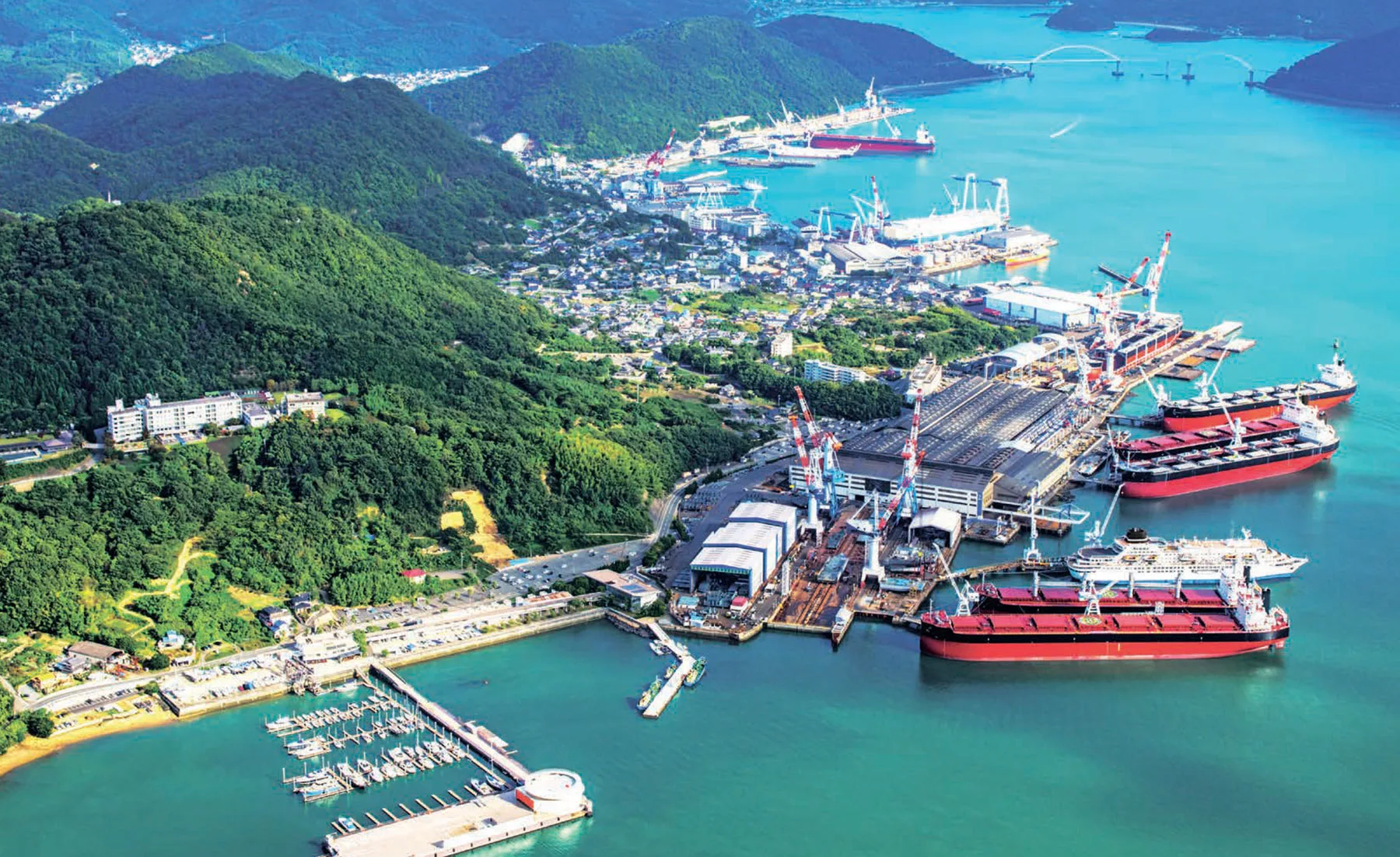 An arial view of a Tsuneishi shipyard