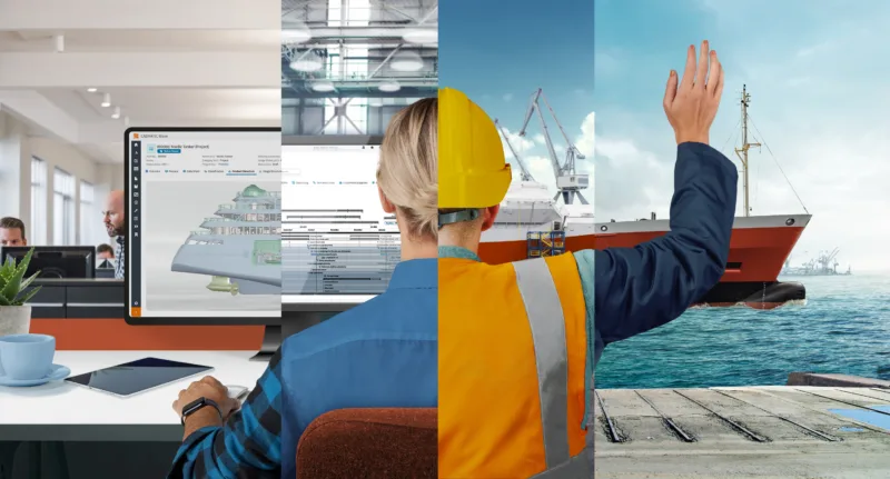 Image showing an overview of the CADMATIC Wave PLM solution for shipbuilding.