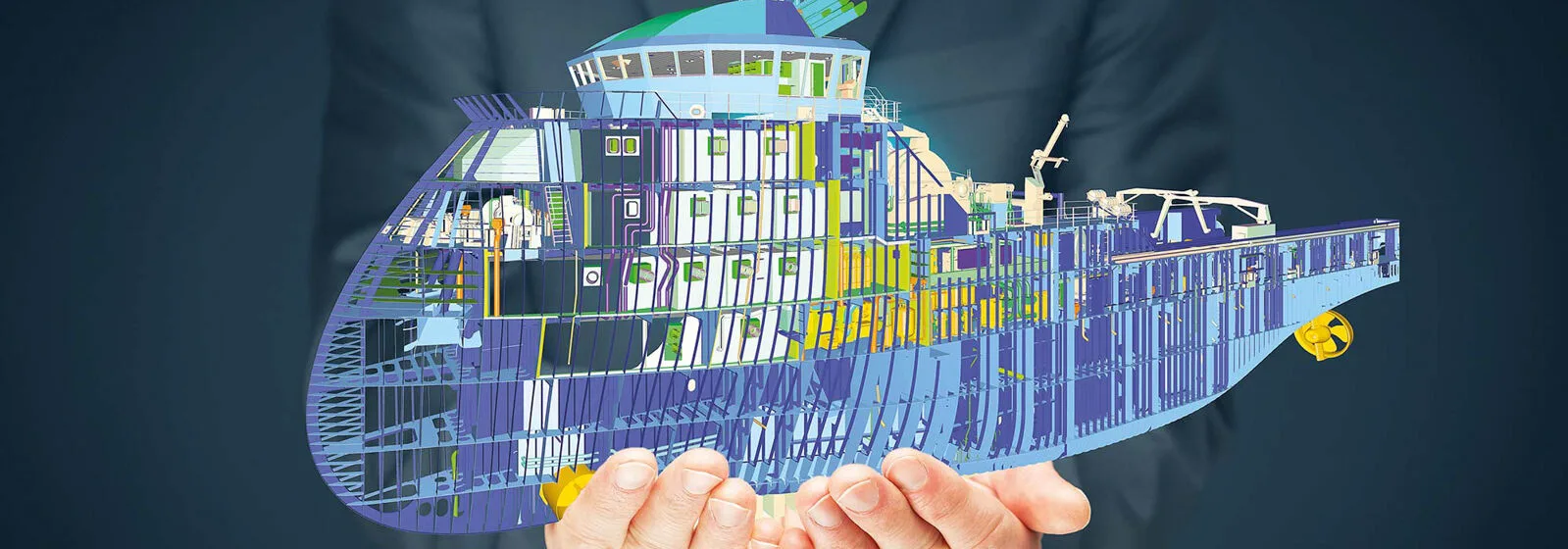 3D model of a ship in hands of an engineer