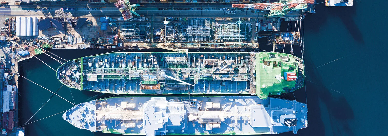 Ship in a shipyard view from above