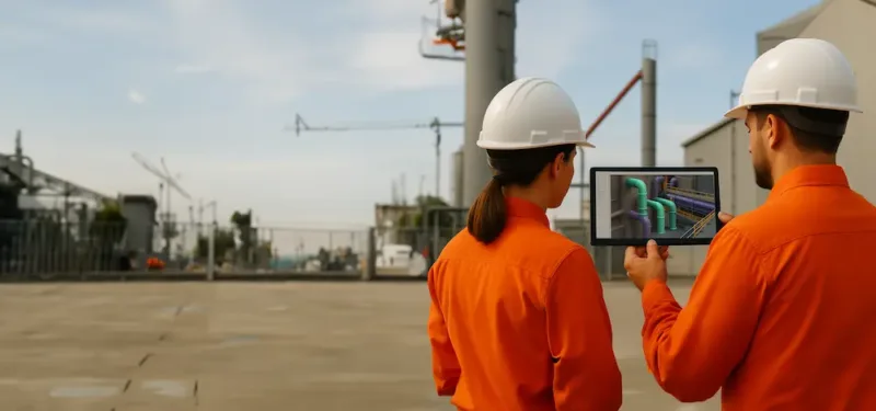 factory and two persons watching it