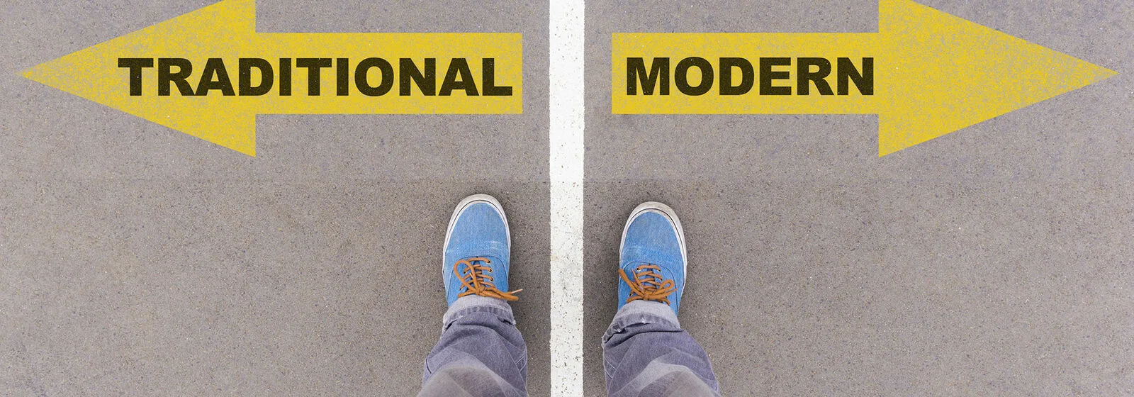 Left arrow traditional, right arrow modern