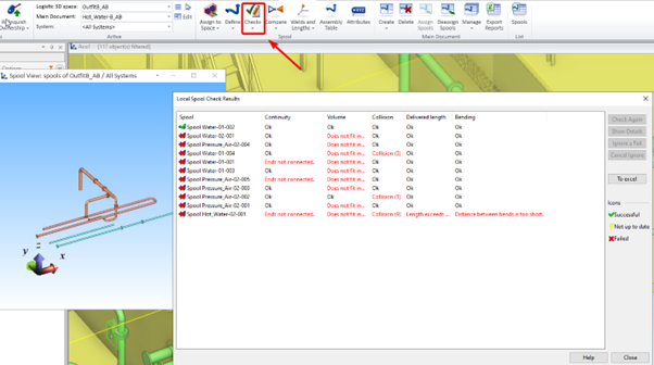 Data listing of an industrial plant piping system 3D CAD design