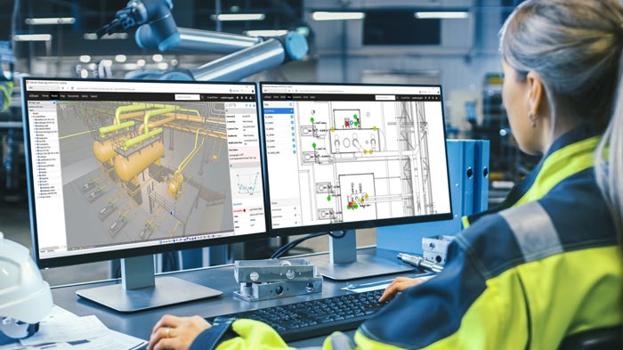 a woman works at the screens