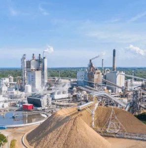 A large industrial pulp and paper manufacturing facility
