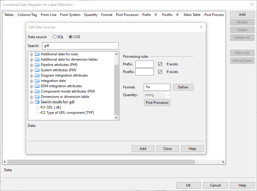 COS attributes to diagram labels and listings