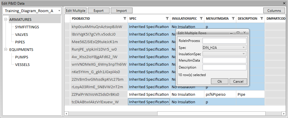 New editor for SQL data of P&ID objects