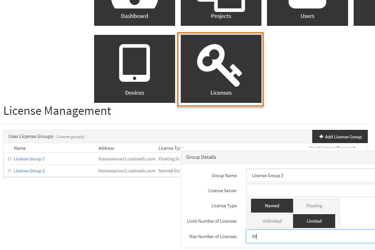 eShare licenses interface