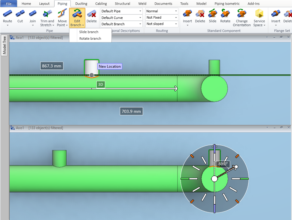 Slide and rotate branch components