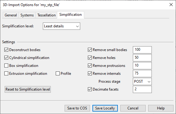 Simplification tools in STEP import