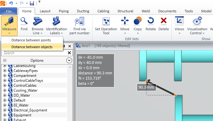 Distance between two objects UI