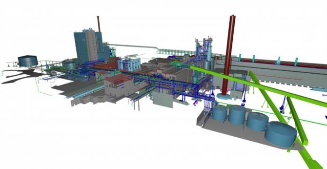 The 3D model of the plant includes 100 km of pipeline, 3,000 pipelines, 6,000 vents, 700 instruments, and more than 2,000 devices.