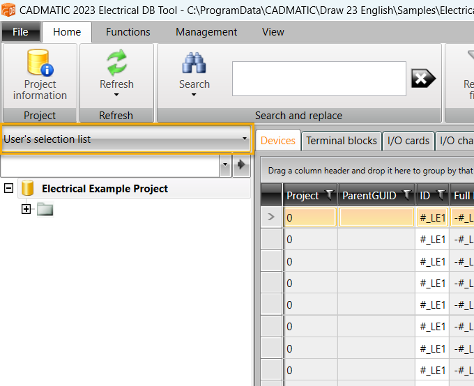 Select User’s selection list from the drop-down menu