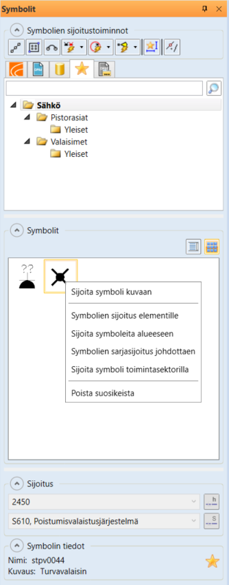 Symbolinvalintatyökalu CADMATIC Electricalissa.