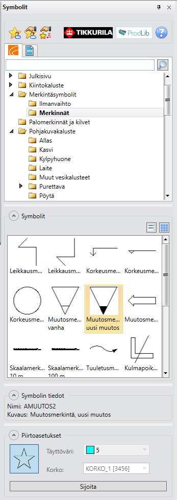 Symbolien valinta CADMATIC Buildingissä.