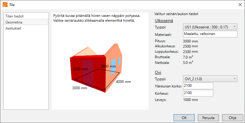Tila-toiminto CADMATIC Buildingissä.