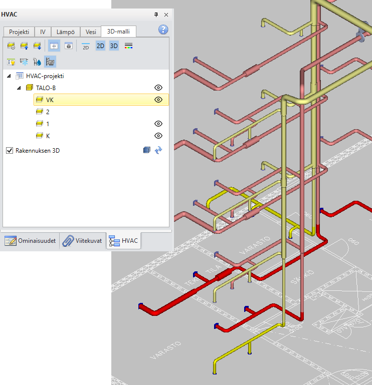 3D-malli CADMATIC HVACin projektipuussa.