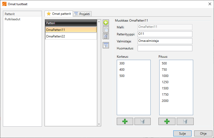 Omien pattereiden määritys CADMATIC HVAC -ohjelmistossa.
