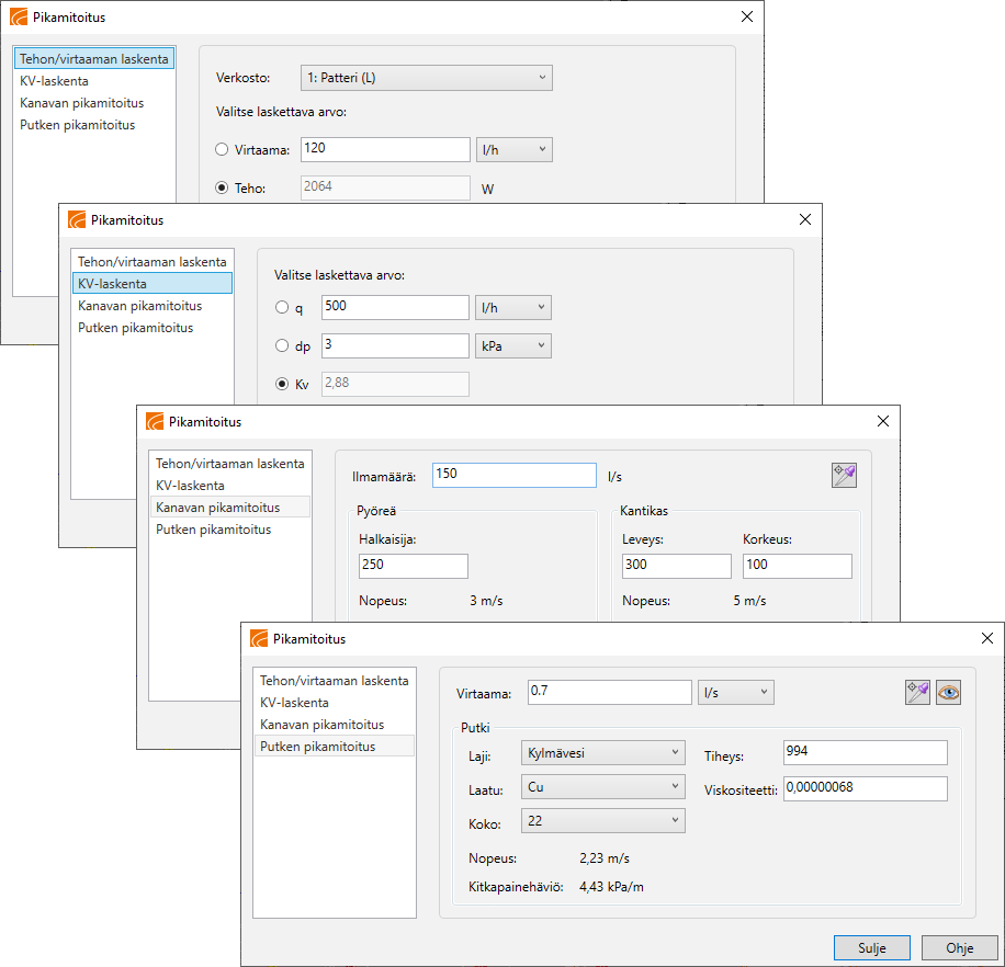 Uudistetut pikamitoitustoiminnot CADMATIC HVAC -ohjelmistossa.