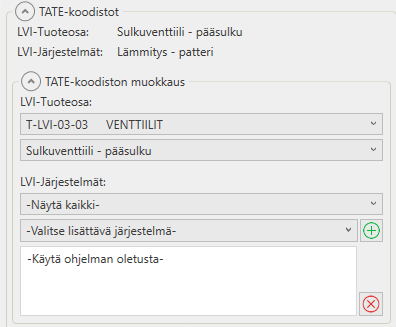 TATE-koodistot CADMATIC HVACissa