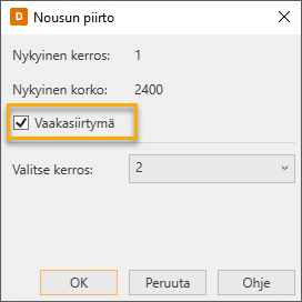 Nousun piirto -ikkuna CADMATIC HVAC 2024T2 -versiossa.