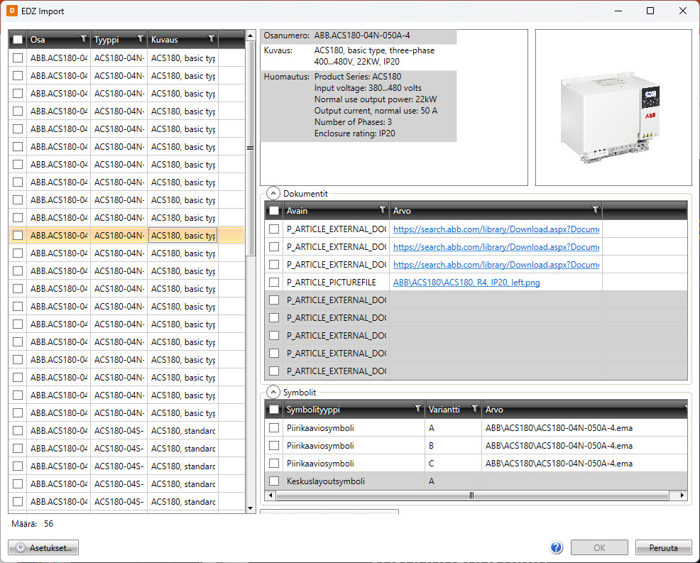 EDZ-tuonti CADMATIC Electricalissa.
