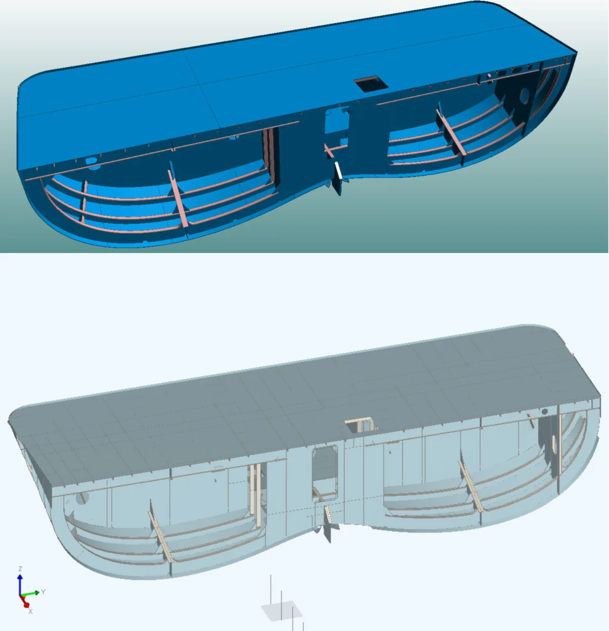 Example of a structure being transferred from a CAD system (Cadmatic Hull) to a class system (Nauticus Hull) using OCX. 