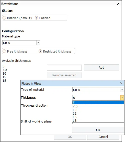 Controlled plate thickness selection by material  in the 2025H2 software release. 