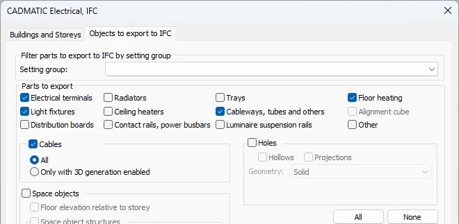 IFC export is now available in CADMATIC Electrical! Users can export cables that need to be included in the IFC file.