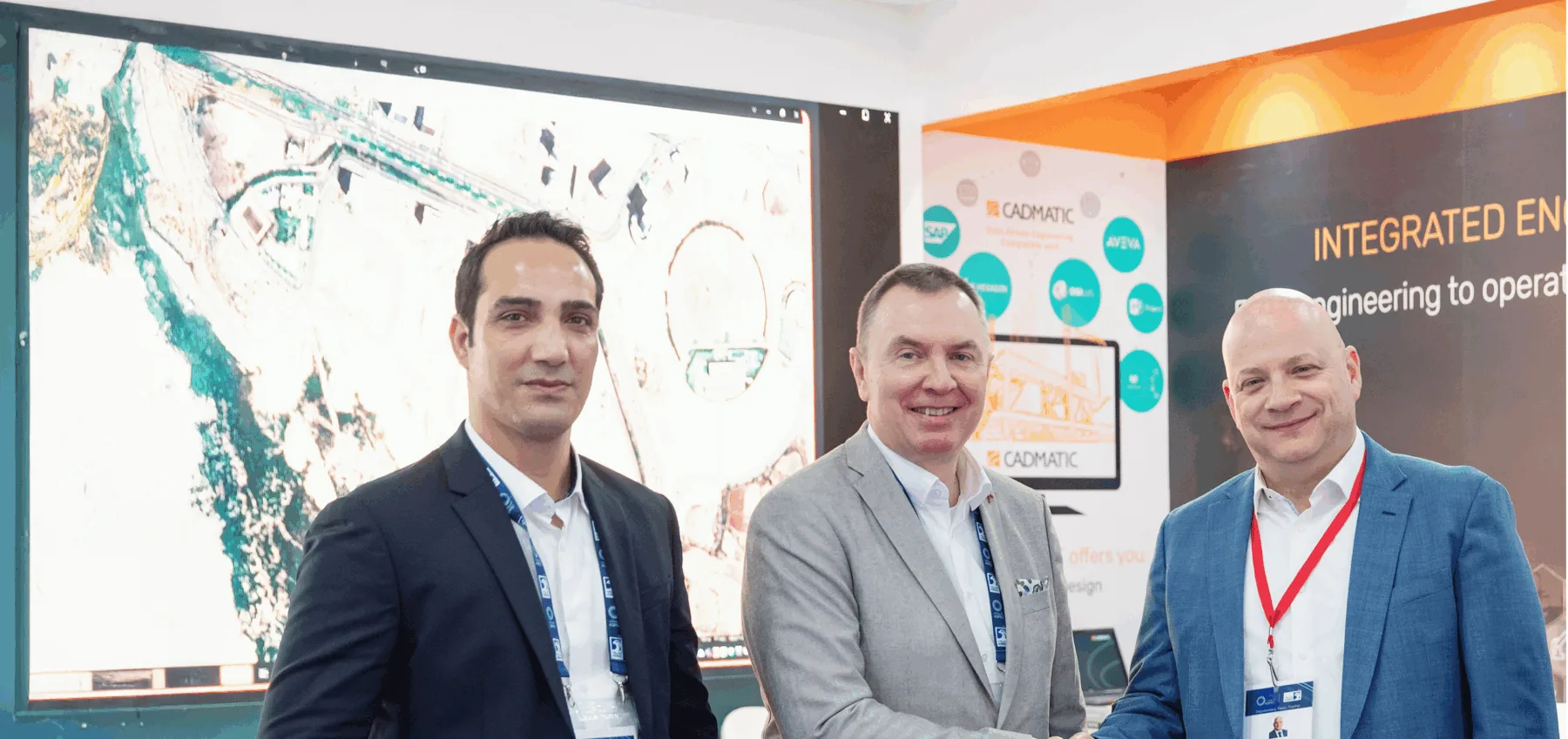 Moazim Ahmad and Kari Manner from Cadmatic with Zahi Ghantous from Consolidated Contractors Company.