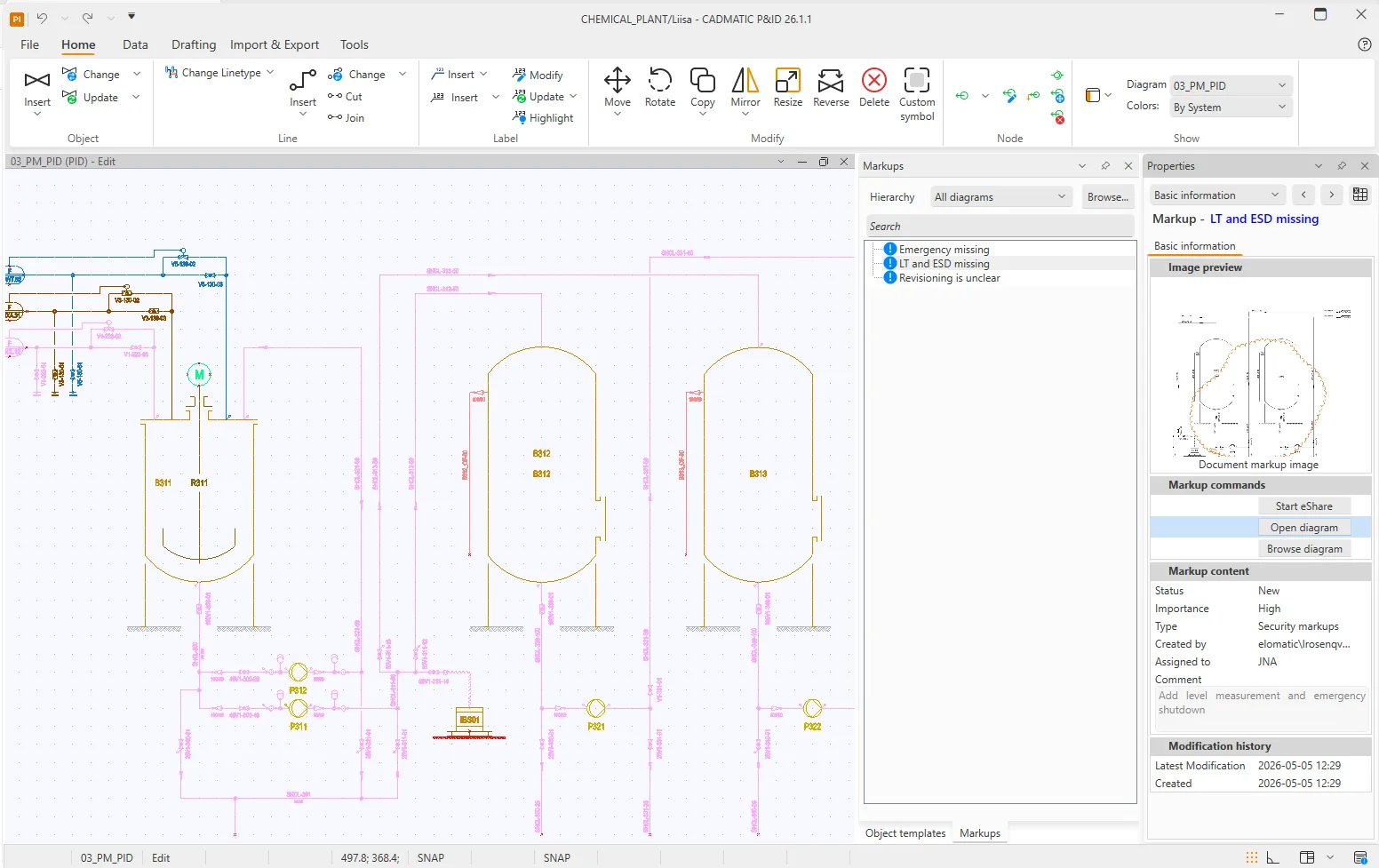 eShare markups in CADMATIC P&ID in 2026H1