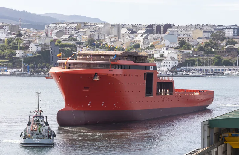 C513 ocean energy support vessel being floated.