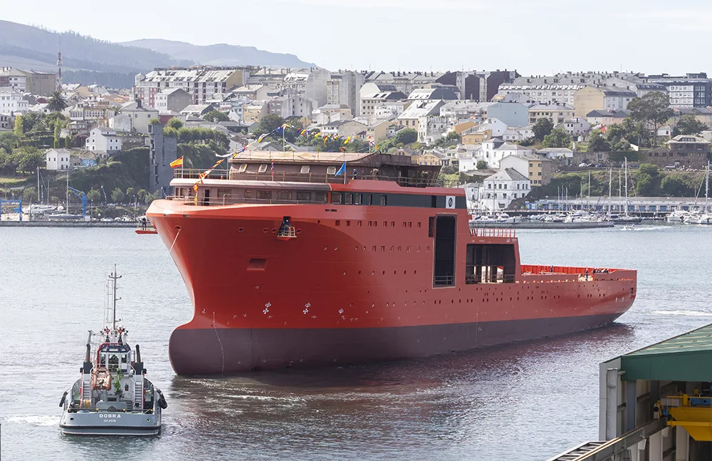 C513 ocean energy support vessel being floated.